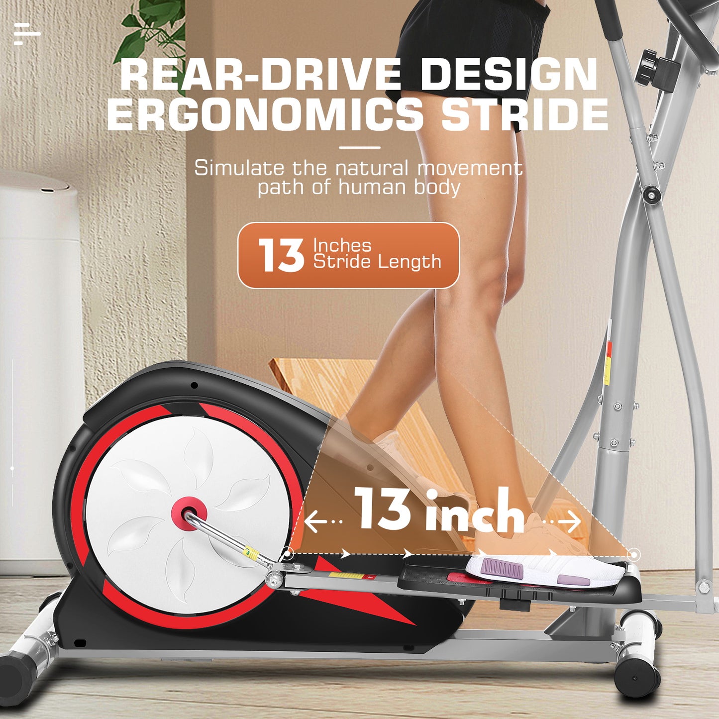 KRISRATE Elliptical Exercise Machine for Home Gym, Ultra-Silent Magnetic Elliptical Trainer with 500LBS Weight Capacity, LCD Monitor, Pulse Rate Grips