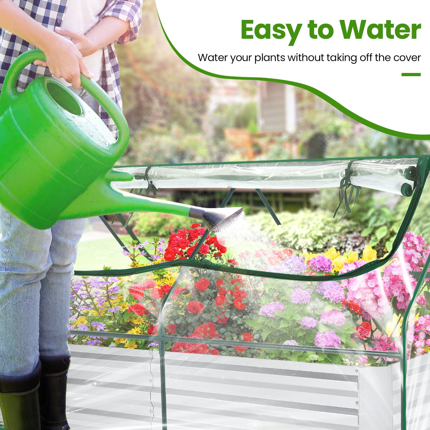KRISRATE 6x3x3ft Galvanized Raised Garden Bed with Clear Cover - Extra-Thick Steel Mini Greenhouse Kit w/ 2 Zipper Windows & Gloves for Vegetables