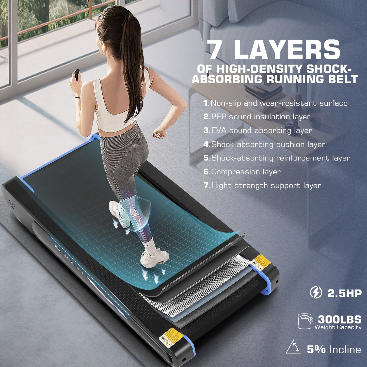 Mini Walking Pad Treadmill with Cool Lighting F0011