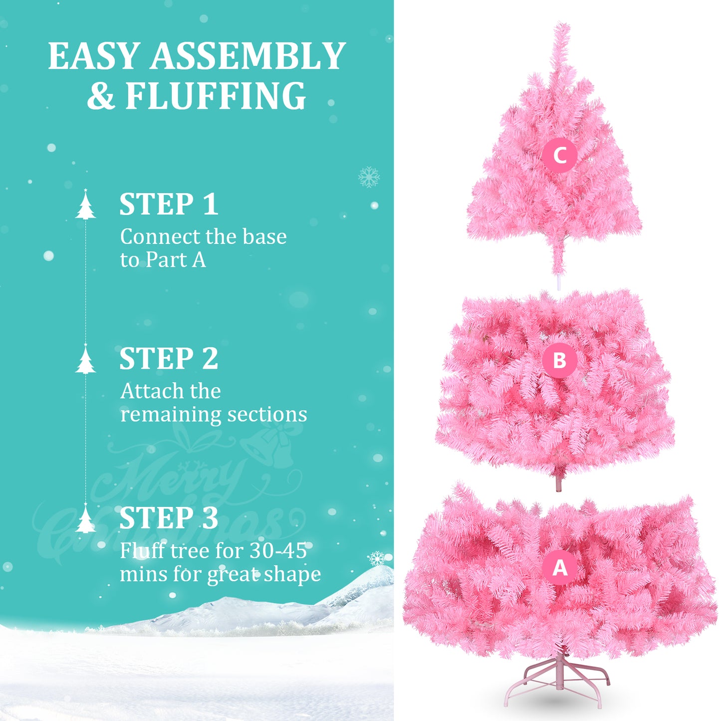 KRISRATE 6FT Premium Hinged Artificial Christmas Tree, 1455 PVC Branch Tips, Easy Assembly & Party Decoration, Foldable Metal Stand, Pink/Green/Black