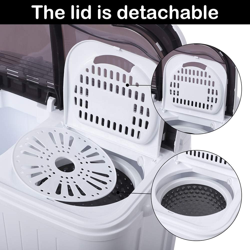 KRISRATE 14.3Lbs Semi-Automatic Mini Compact Portable Twin Tub Washing Machine, 7.7lbs Washer 6.6lbs Spinner Combo for Apartments, Dorms, RVs, Gray