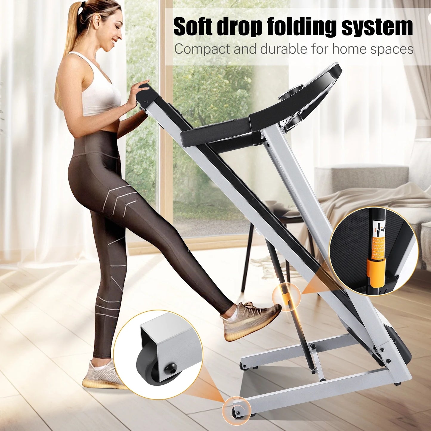 SYTIRY Folding Treadmill w/ 10" HD Touchscreen WiFi 3.25 HP Adjustable Incline Treadmills, Heart Rate Monito 9 MPH Speed Range Jogging Running Machine for Home Office 265lbs Weight Capacity