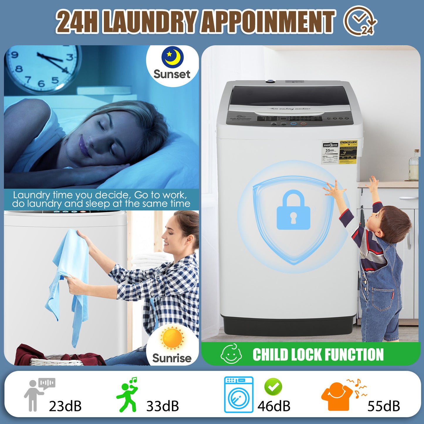 KRISRATE Portable Washing Machine, 20/15.6Lbs Capacity Full-Automatic Washer Machine with Drain Pump, LED Display, 10 Programs & 8 Water Levels