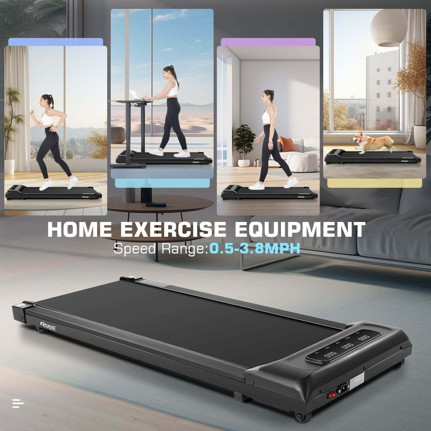 FUNMILY Walking Pad&Under Desk Treadmill for Home&Office, Speed Range 0.5~3.8mph, 300 lbs Weight Capacity