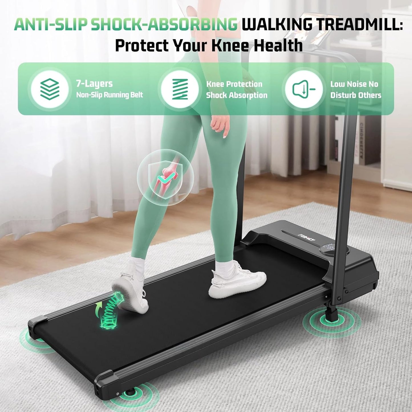 KRISRATE Walking Pad Treadmill with 12% Incline & Handle Bar & Shock Absorption, 3.5HP Foldable Treadmills for Home, Under Desk Compact Walking Pad