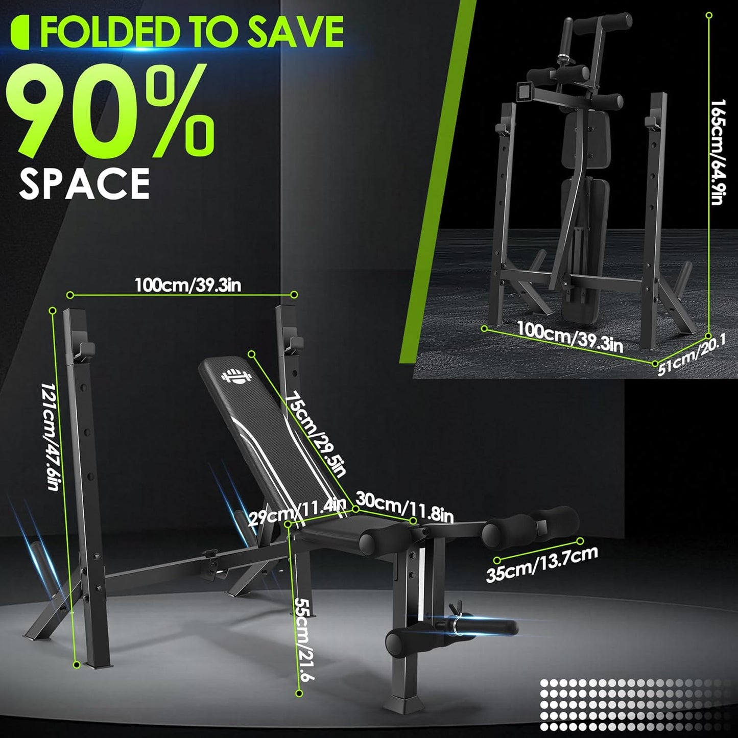 KRISRATE 900LBS Weight Bench Set with Squat Rack, Adjustable Bench Press Set with Leg Extension and Leg Curl, Flat Incline Decline Workout Bench