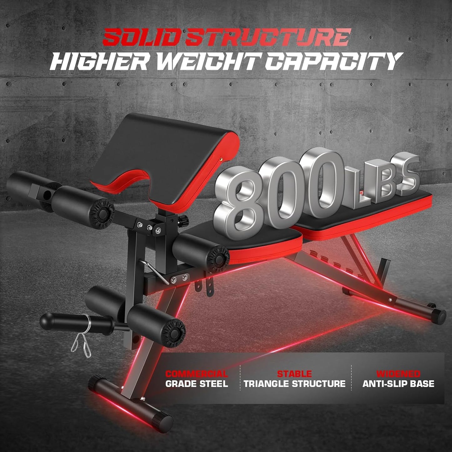 KRISRATE 800LBS Adjustable Weight Bench - Home Gym Workout Bench with Leg Extension, Leg Curl & Preacher Curl, Multi-Position Gym Bench Exercise Bench