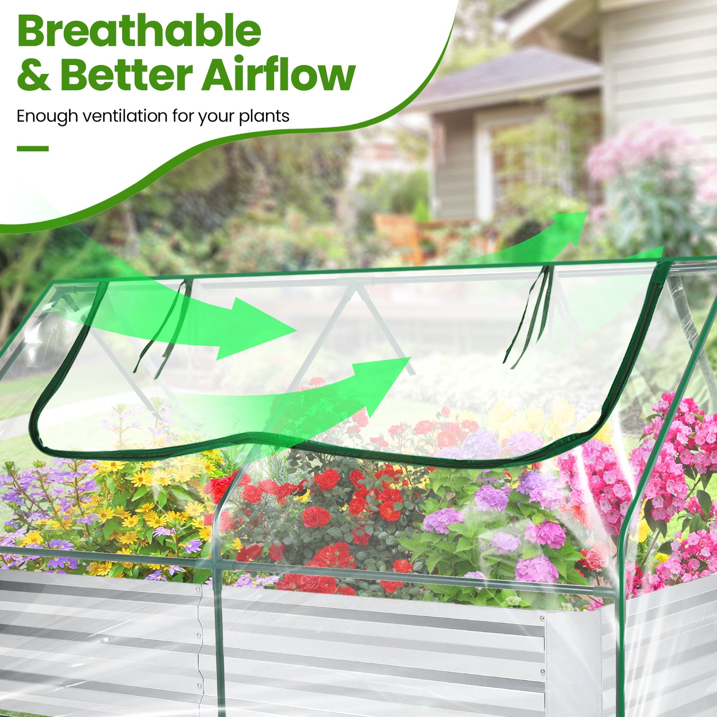 KRISRATE 6x3x3ft Galvanized Raised Garden Bed with Clear Cover - Extra-Thick Steel Mini Greenhouse Kit w/ 2 Zipper Windows & Gloves for Vegetables