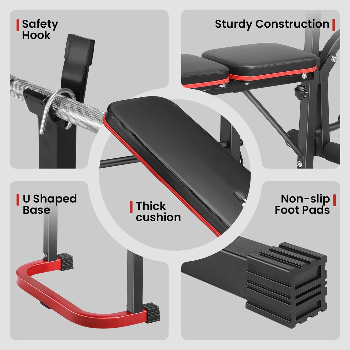 KRISRATE 660lbs Adjustable Weight Bench Set with Leg Developer & Preacher Curl Pad, Full Body Workout Strength Training Bench Press Set w/ Squat Rack