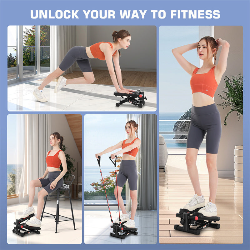 ANCHEER Mini Steppers for Exercise, Air Stair Steppers with Resistance Bands, LCD Monitor, 99% installation-fre Machine for Home Office Use