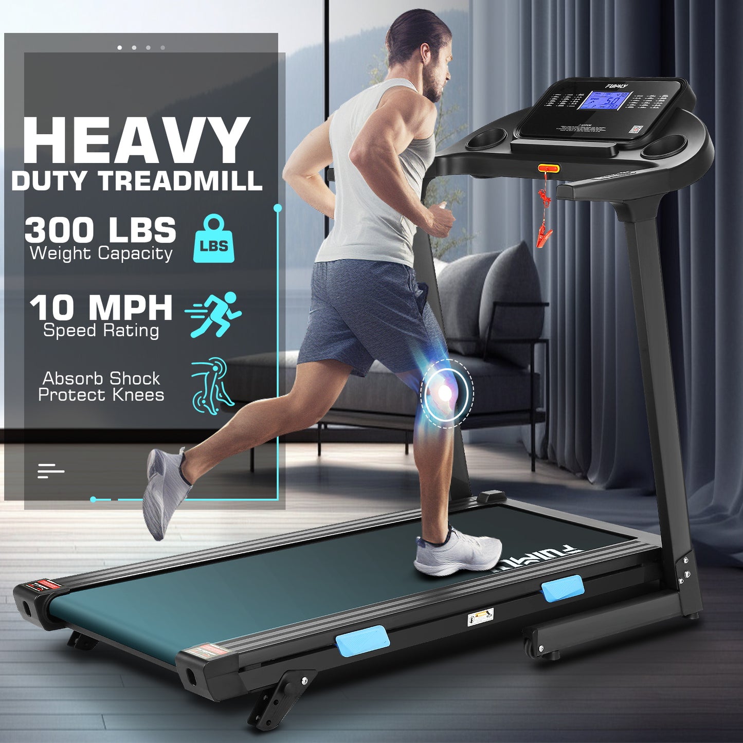 FUNMILY FUNMILY 3.25HP Treadmill with Auto 12% Incline, Folding Treadmill for Home&Office,Speed Range 0.6~10mph, 300 lbs Weight Capacity