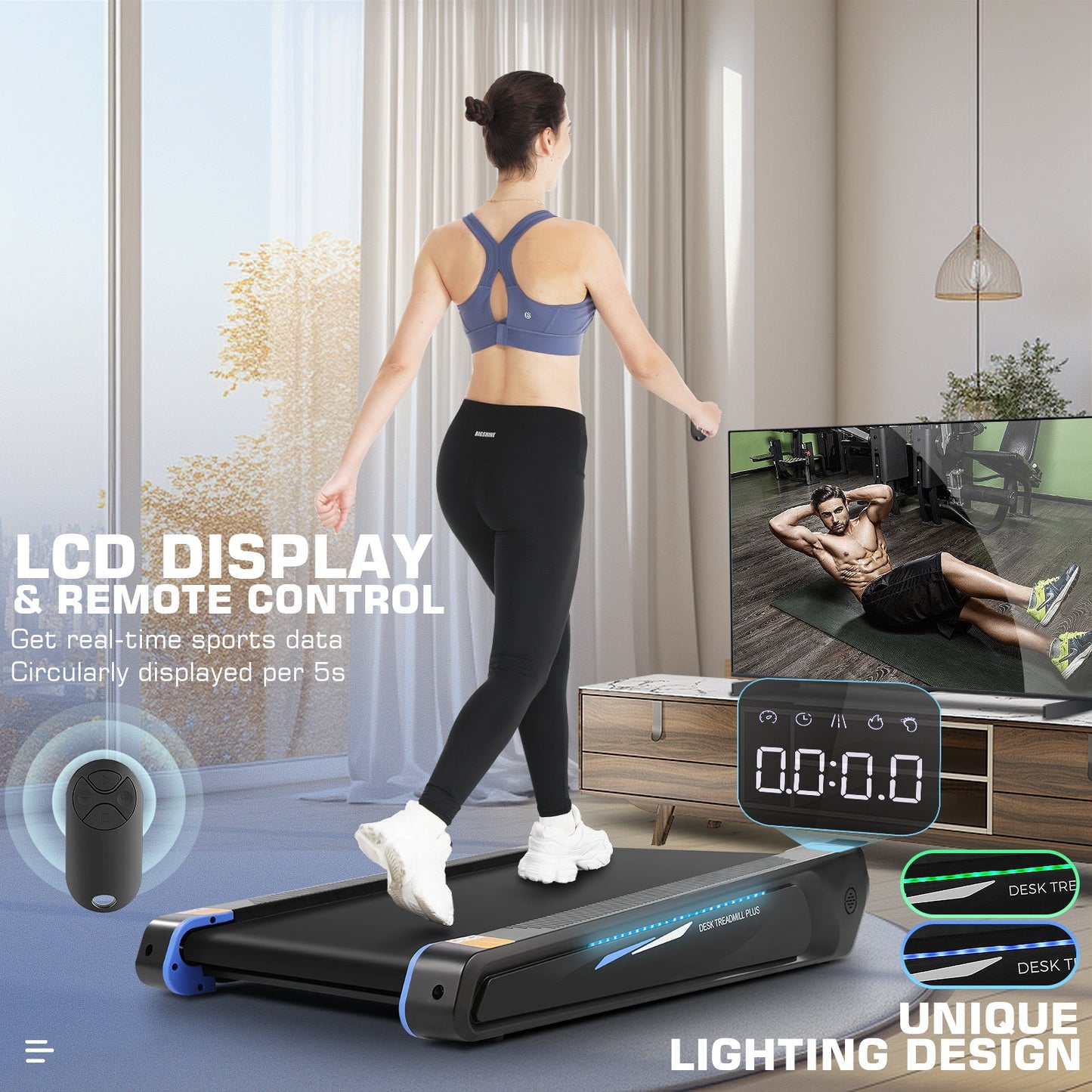 Mini Walking Pad Treadmill with Cool Lighting F0011