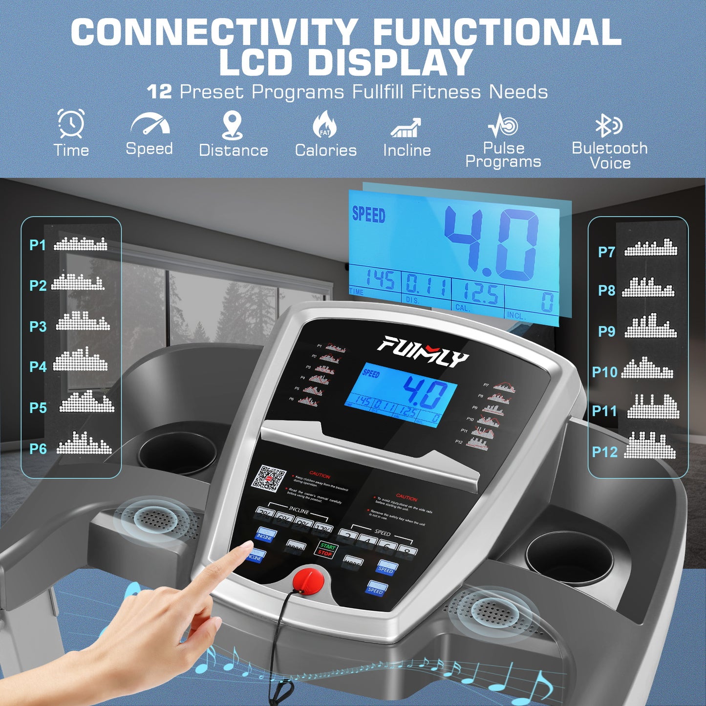 FUNMILY Foldable 13% Auto Incline 3HP Treadmill for Home , 300 lb Capacity,Speed Range 0.6~9MPH
