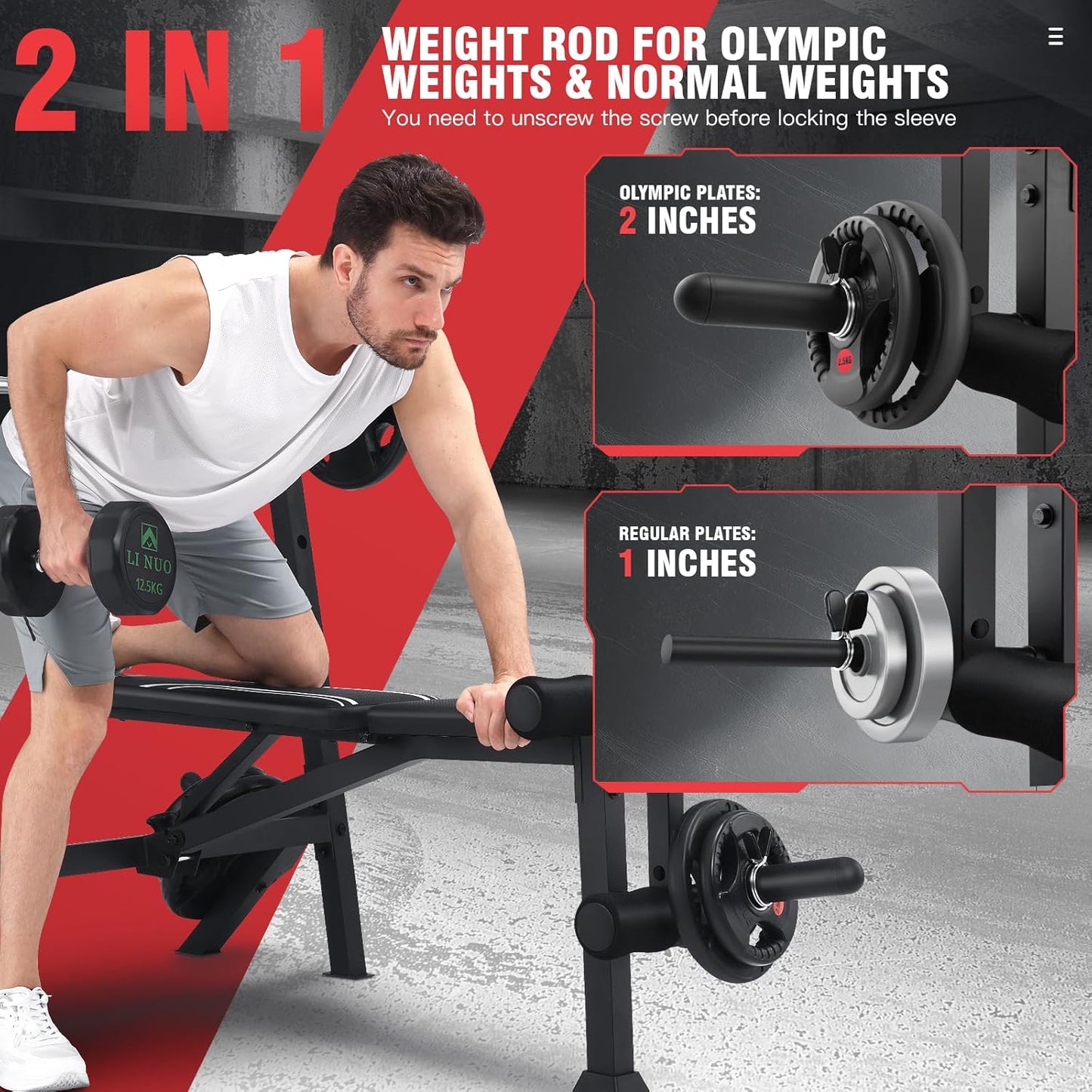 KRISRATE 900LBS Weight Bench Set with Squat Rack, Adjustable Bench Press Set with Leg Extension and Leg Curl, Flat Incline Decline Workout Bench