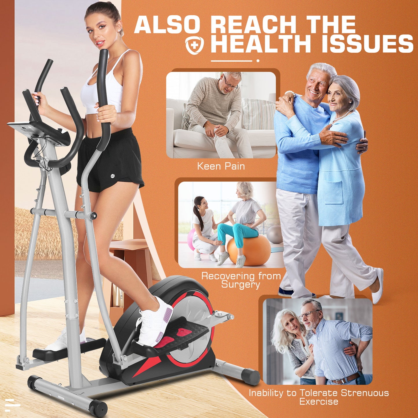 KRISRATE Elliptical Exercise Machine for Home Gym, Ultra-Silent Magnetic Elliptical Trainer with 500LBS Weight Capacity, LCD Monitor, Pulse Rate Grips