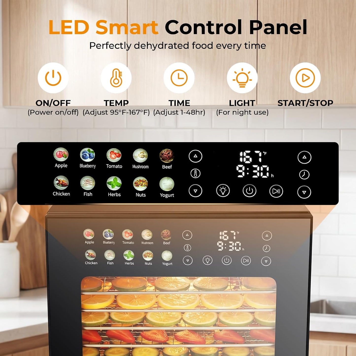 KRISRATE Food Dehydrator for Jerky & Fruit, 14 Stainless Steel Trays, 850W Food Dryer with 10 Presets, 48H Timer & 167°F Temperature Control, Dehydrator Machine for Herbs, Meat, Dog Treats