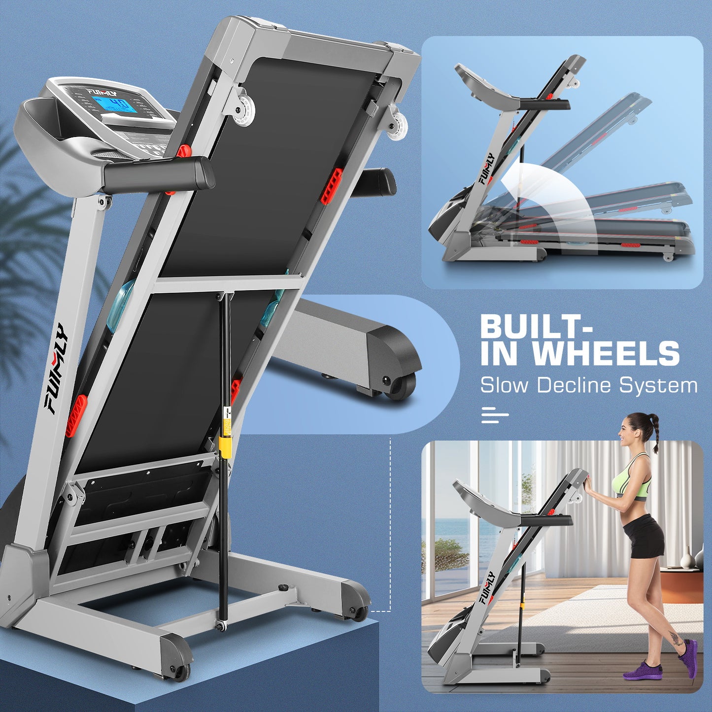 FUNMILY Foldable 13% Auto Incline 3HP Treadmill for Home , 300 lb Capacity,Speed Range 0.6~9MPH