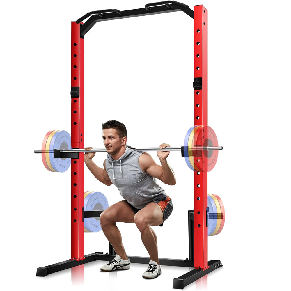 KRISRATE Adjustable Power Rack Squat Stand, Power Cage with 2 Pull Up Bars, 13-Level Strength Training Rack Smith Machine with Heavy-Duty Steel Frame