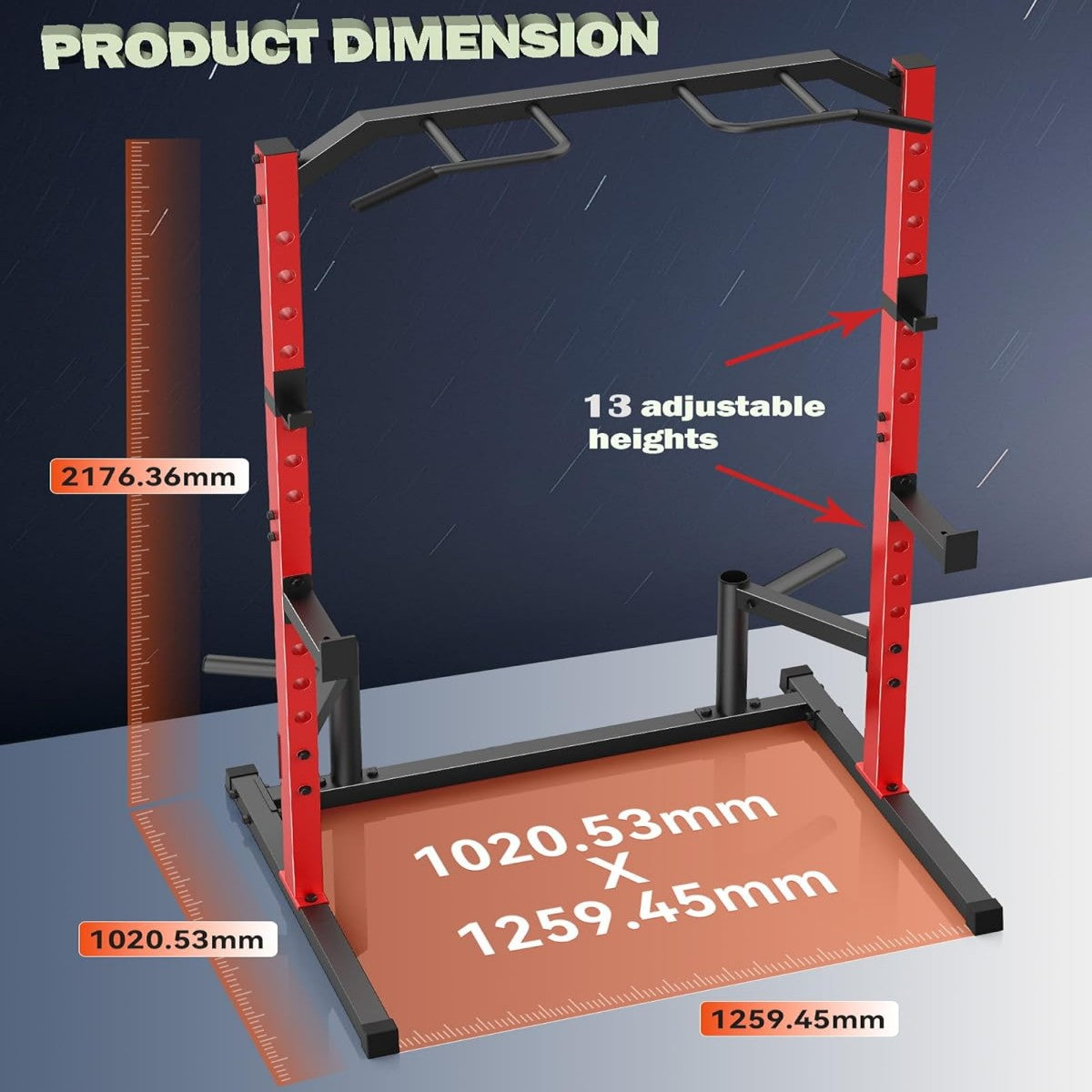 KRISRATE Adjustable Power Rack Squat Stand, Power Cage with 2 Pull Up Bars, 13-Level Strength Training Rack Smith Machine with Heavy-Duty Steel Frame