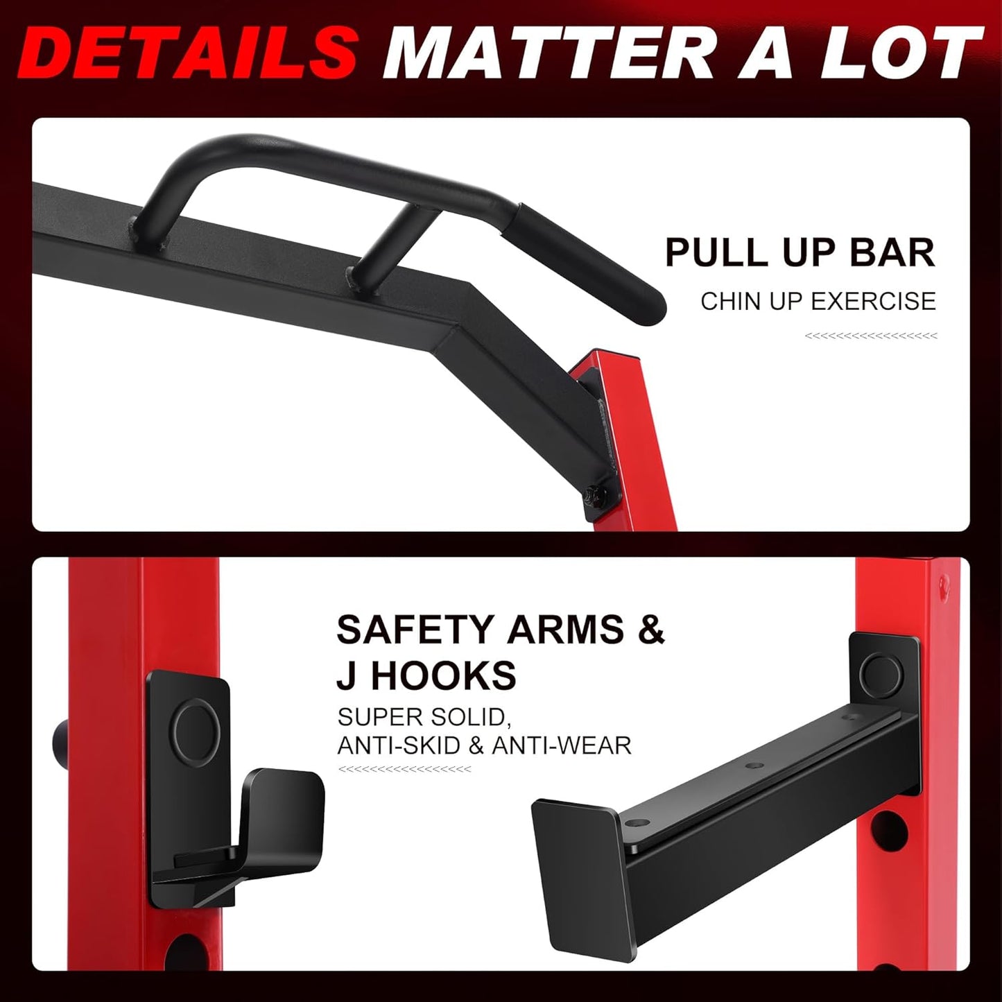 KRISRATE Adjustable Power Rack Squat Stand, Power Cage with 2 Pull Up Bars, 13-Level Strength Training Rack Smith Machine with Heavy-Duty Steel Frame