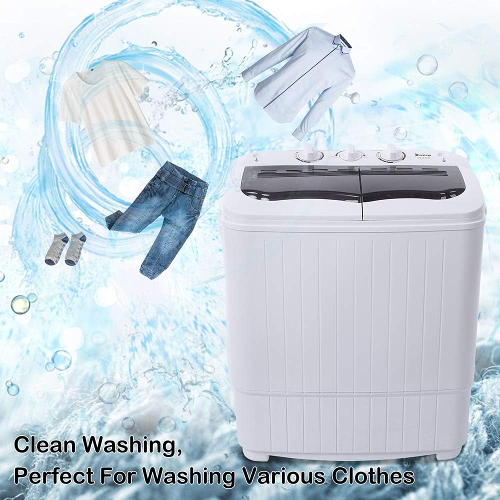 KRISRATE 14.3Lbs Semi-Automatic Mini Compact Portable Twin Tub Washing Machine, 7.7lbs Washer 6.6lbs Spinner Combo for Apartments, Dorms, RVs, Gray