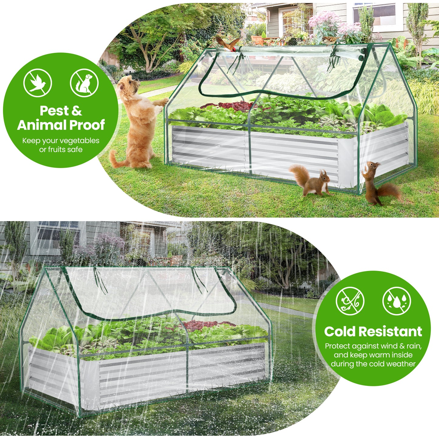KRISRATE 6x3x3ft Galvanized Raised Garden Bed with Clear Cover - Extra-Thick Steel Mini Greenhouse Kit w/ 2 Zipper Windows & Gloves for Vegetables