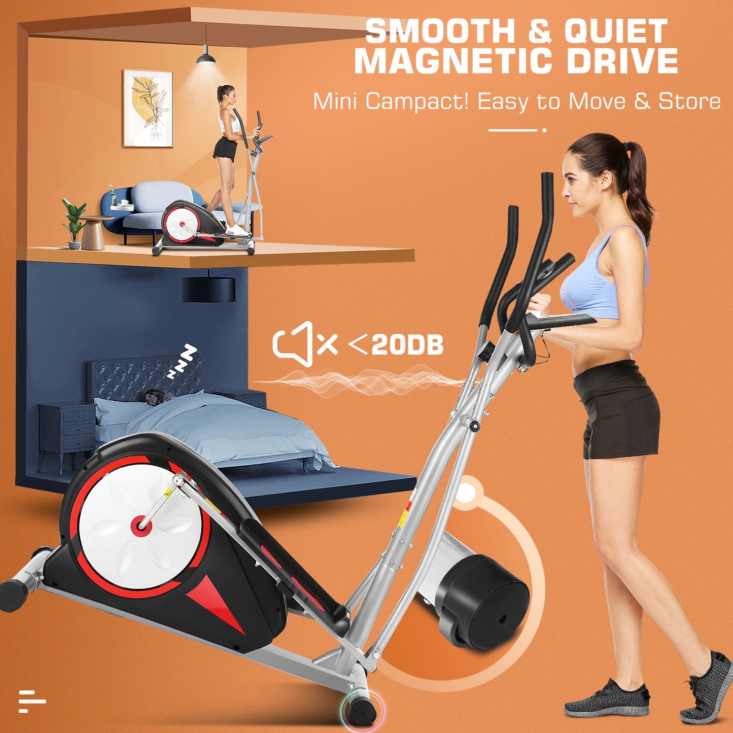 KRISRATE Elliptical Exercise Machine for Home Gym, Ultra-Silent Magnetic Elliptical Trainer with 500LBS Weight Capacity, LCD Monitor, Pulse Rate Grips
