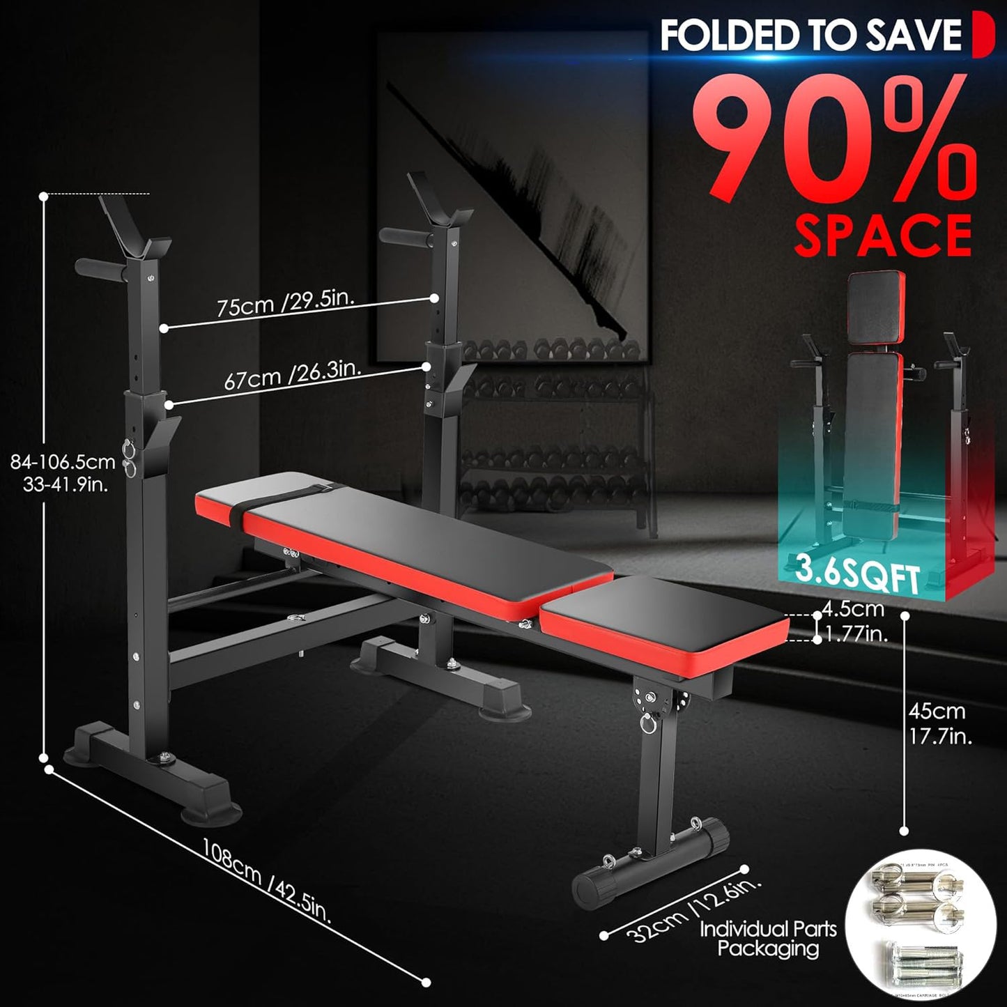 KRISRATE 660lbs Multi-Function Weight Bench Set 6-in-1 with Squat Rack, Leg Developer, Preacher Curl, Adjustable Workout Bench for Home Gym Training