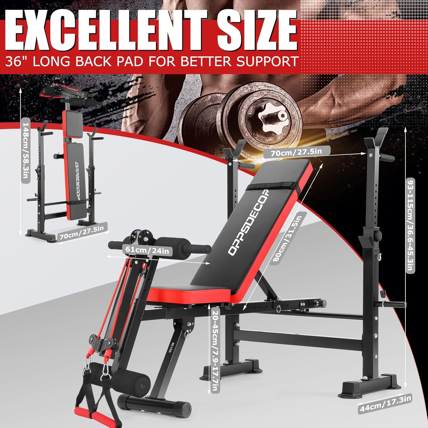 KRISRATE 3S Fast Folding All In One Weight Bench Set 600lbs, Home Gym Equipment Set w/ Removable Rowing Foot Catch, Squat Rack for Full Body Workout