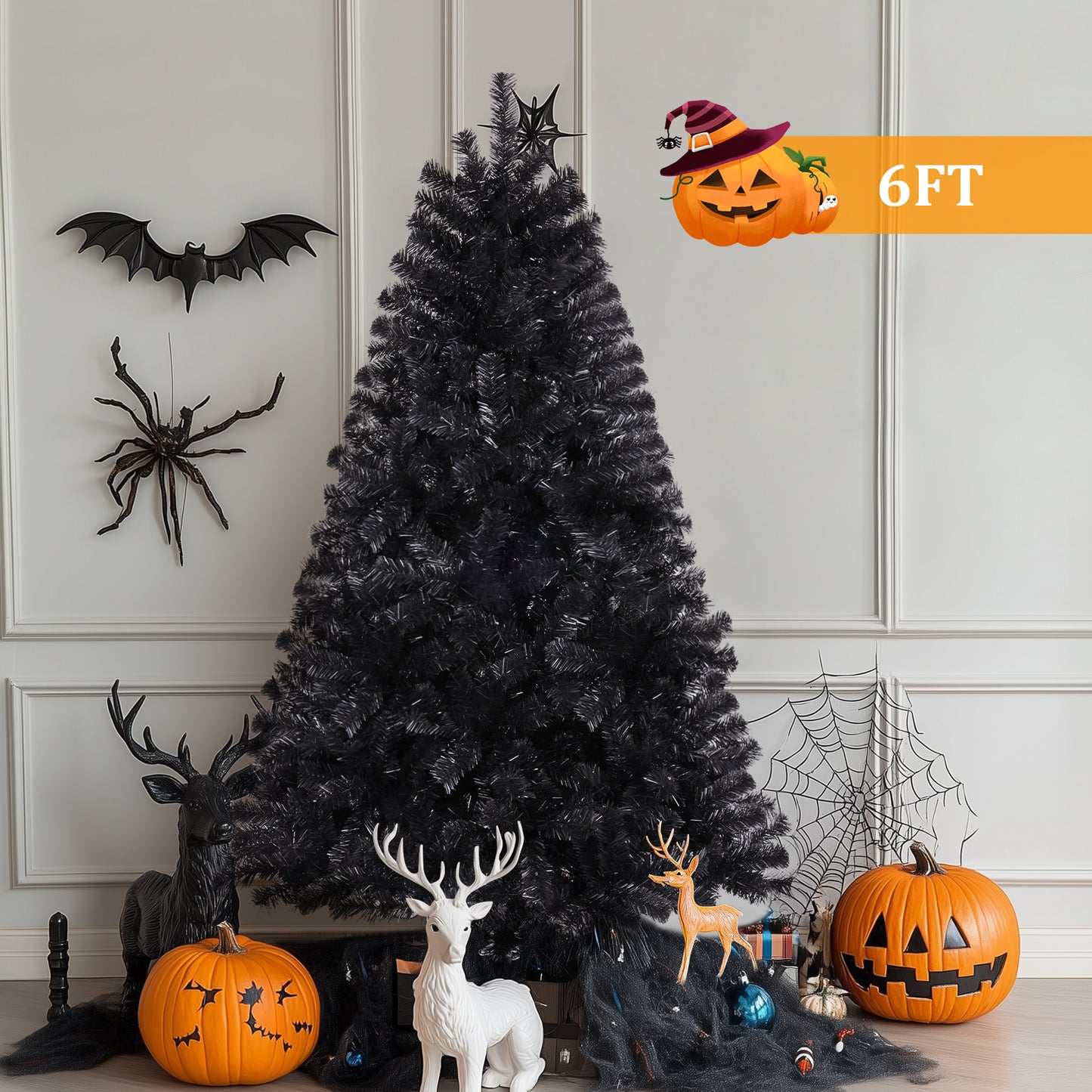 KRISRATE 6FT Premium Hinged Artificial Christmas Tree, 1455 PVC Branch Tips, Easy Assembly & Party Decoration, Foldable Metal Stand, Pink/Green/Black