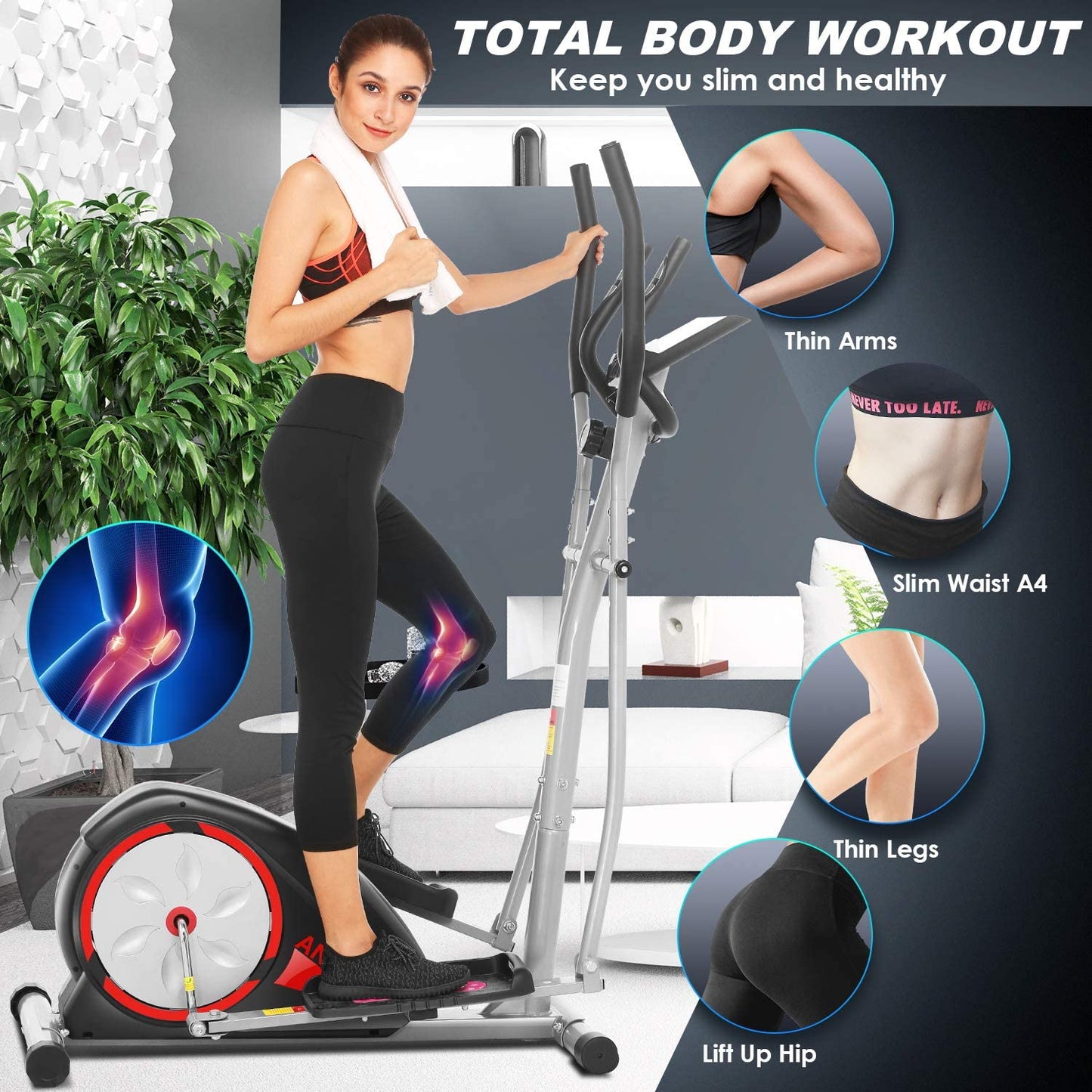 ANCHEER Magnetic Elliptical Machines, with Pulse Rate Grips and LCD Monitor for Home Gym Exercise