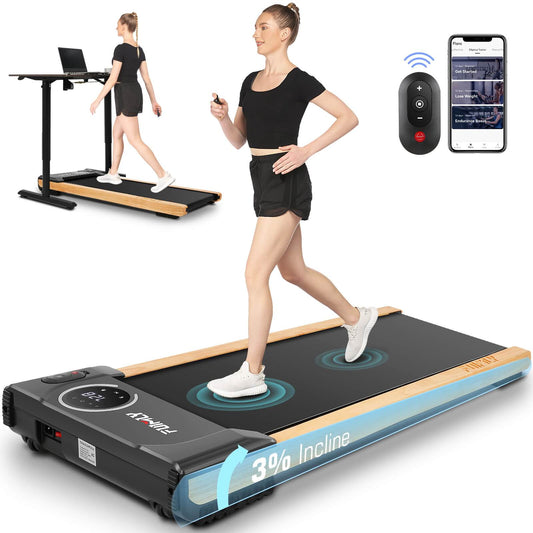 FUNMILY Wood Under Desk Treadmill Walking Pad with incline for Home&Office,with Remote/APP/LED Control,Speed Range 0.6~4mph,300 lbs Weight Capacity F5986