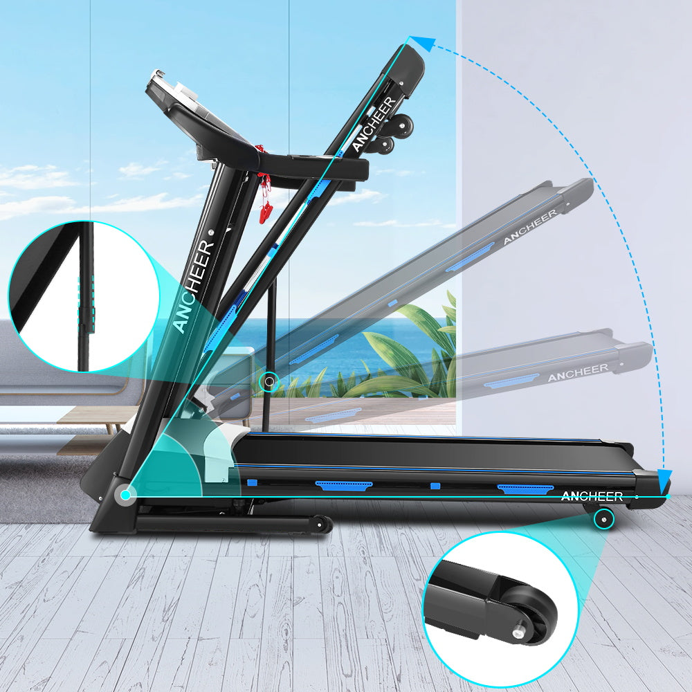 ANCHEER Folding Treadmill with 15% Auto Incline,3.25HP Ultra-silent Motor, Speed Range of 0.6~10MPH,300lb Capacity, APP & Bluetooth Speakers,Treadmills for Home Running and Walking