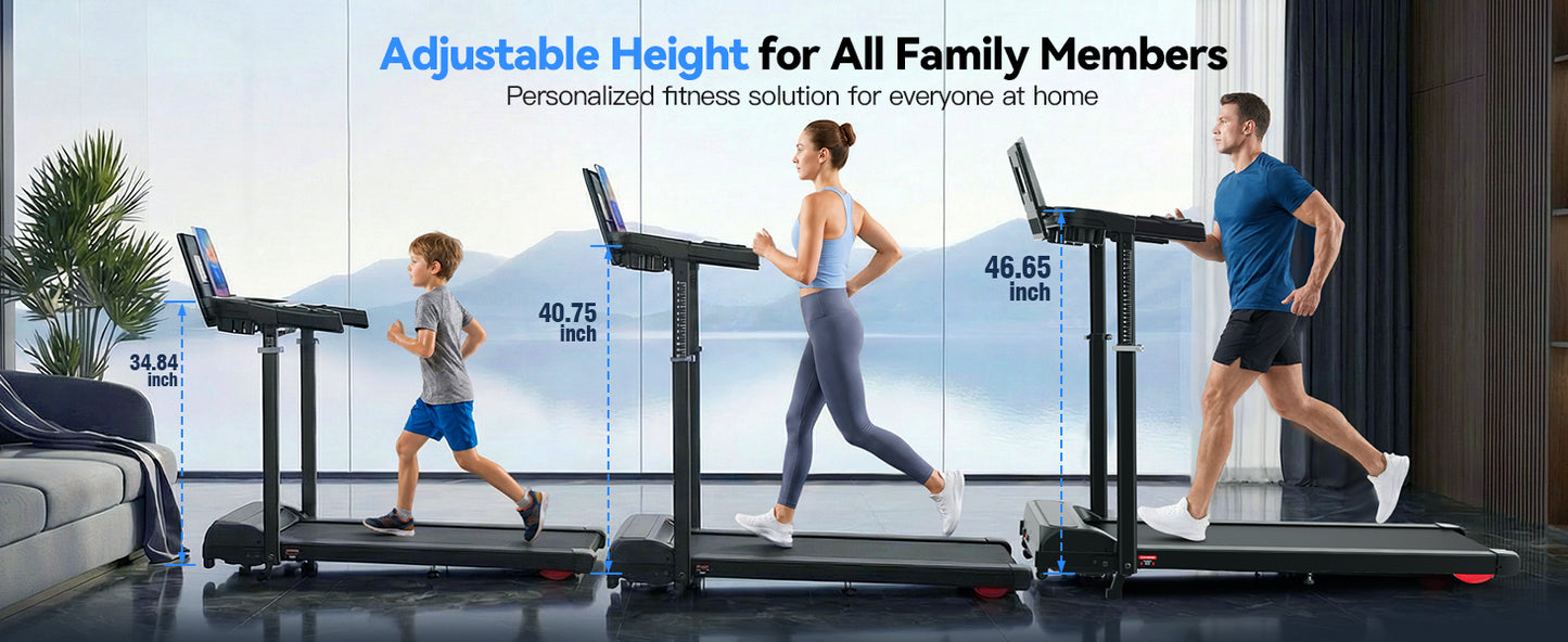 KRISRATE 3.5HP Treadmill w/ Desk Workstation & Adjustable Height, 450 lbs Capacity, Portable Folding 15% Incline Walking Pad Treadmill with Handle Bar