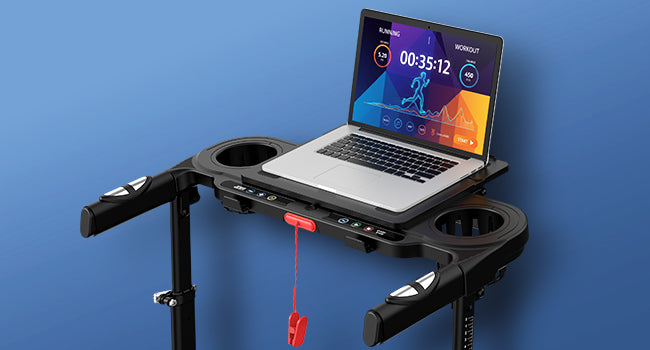 KRISRATE 3.5HP Treadmill w/ Desk Workstation & Adjustable Height, 450 lbs Capacity, Portable Folding 15% Incline Walking Pad Treadmill with Handle Bar