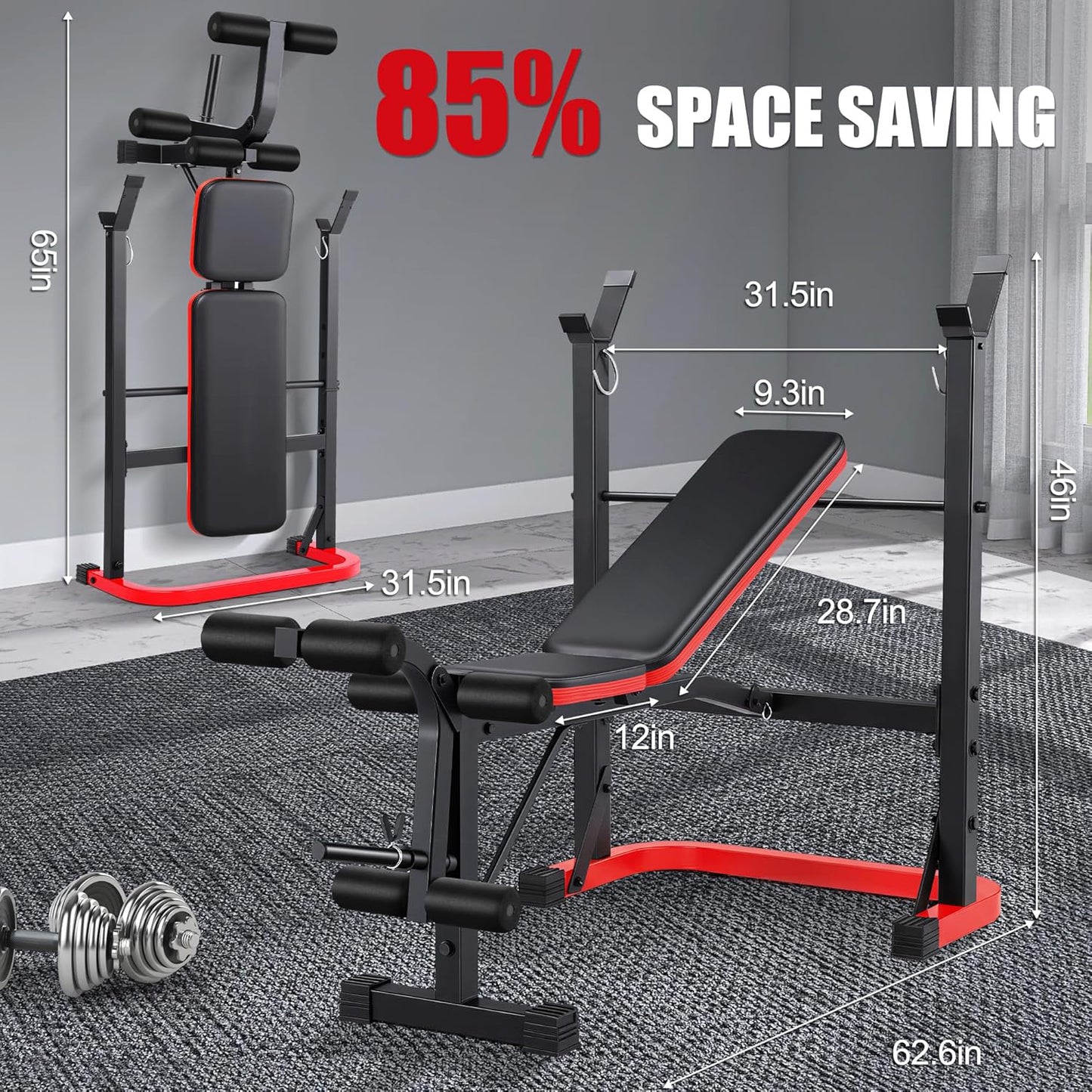 KRISRATE 660lbs Adjustable Weight Bench Set with Leg Developer, Full Body Workout Bench Press Set with Squat Rack, Standard Strength Training Bench