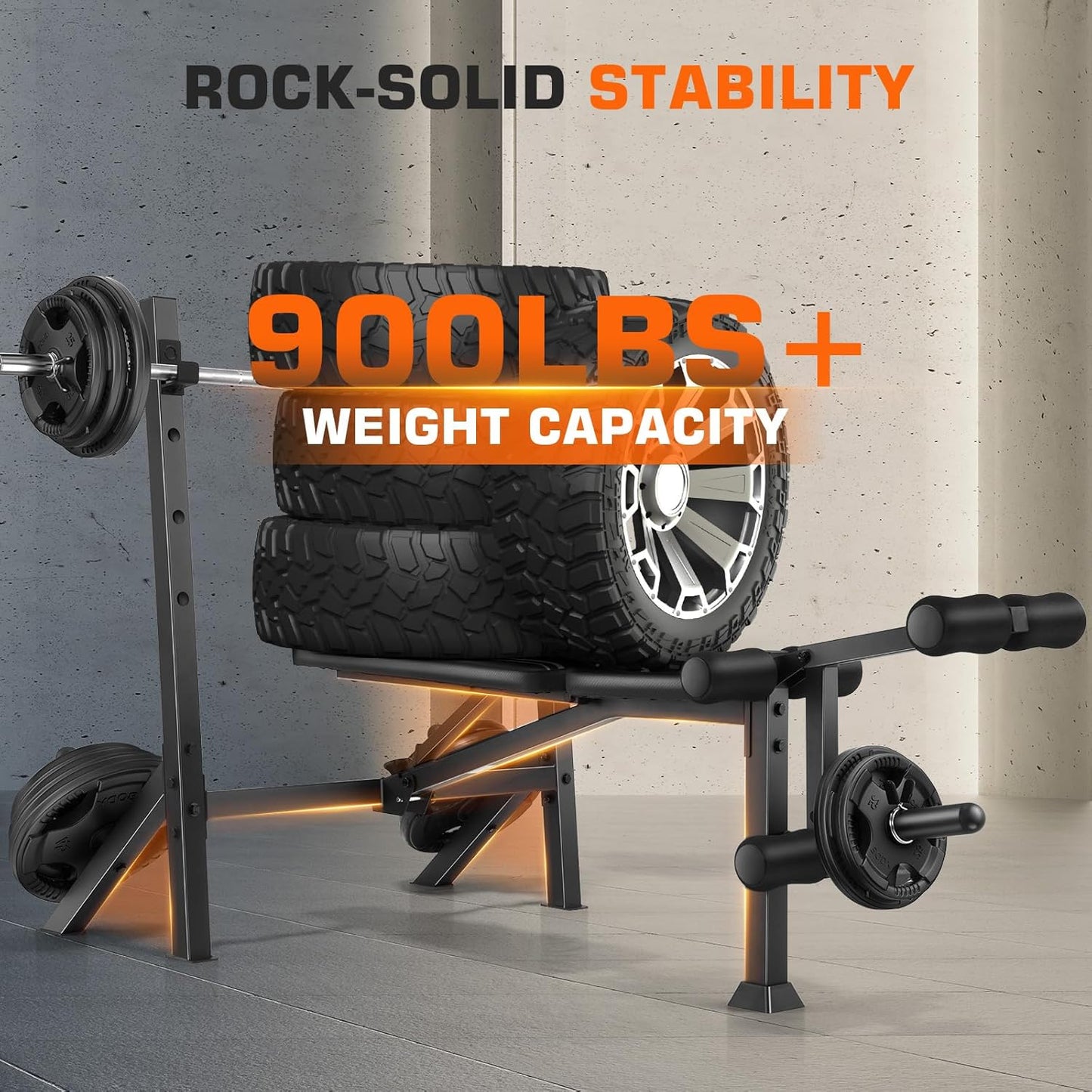 KRISRATE 900LBS Weight Bench Set with Squat Rack, Adjustable Bench Press Set with Leg Extension and Leg Curl, Flat Incline Decline Workout Bench