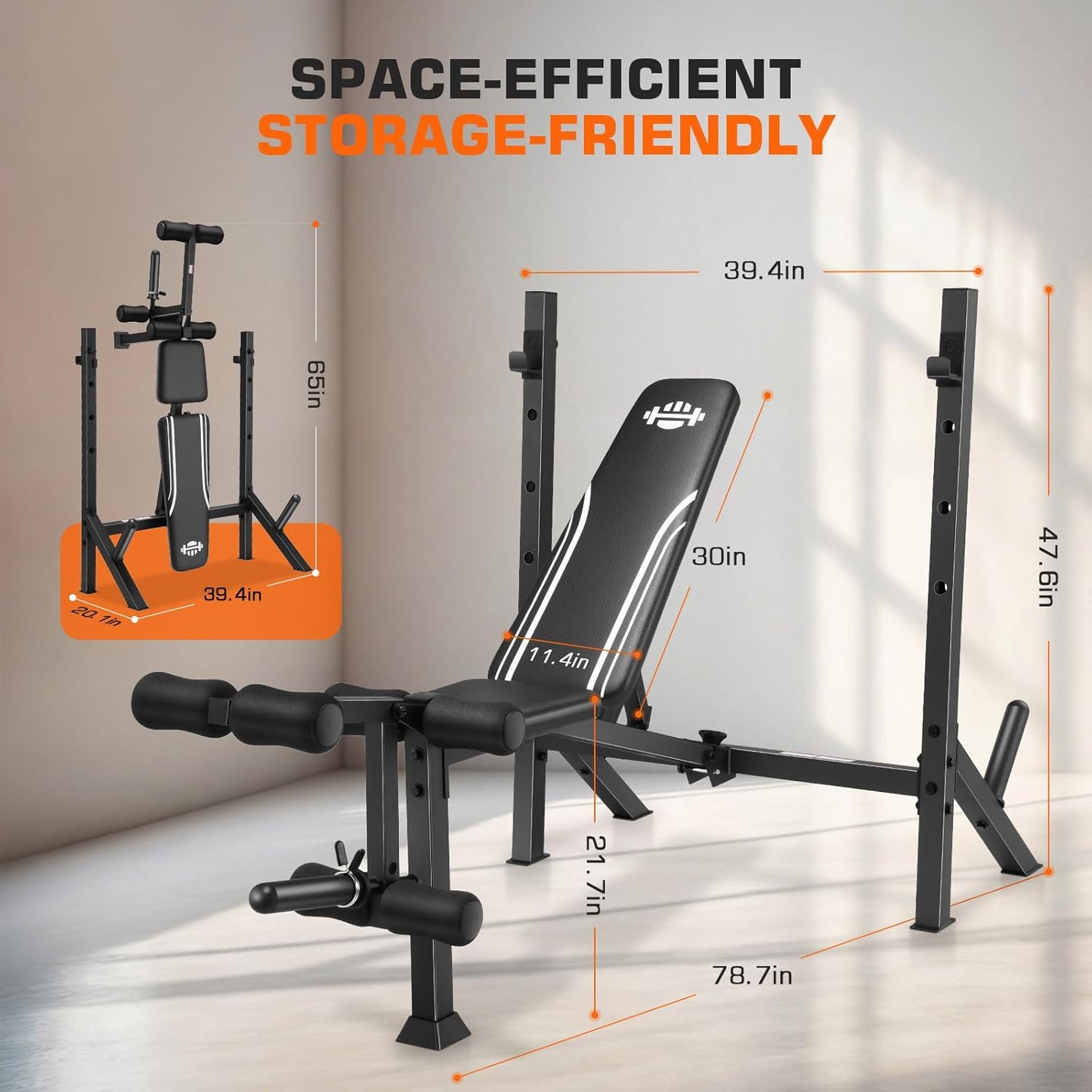 KRISRATE 900LBS Weight Bench Set with Squat Rack, Adjustable Bench Press Set with Leg Extension and Leg Curl, Flat Incline Decline Workout Bench