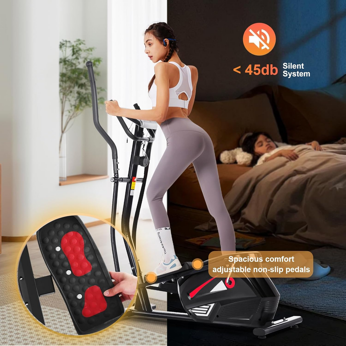 KRISRATE Elliptical Machine with APP - Heavy-Duty Magnetic Cross Trainer for Home, 18" Natural Stride, 10-Level Resistance, 500LBS Capacity, Black