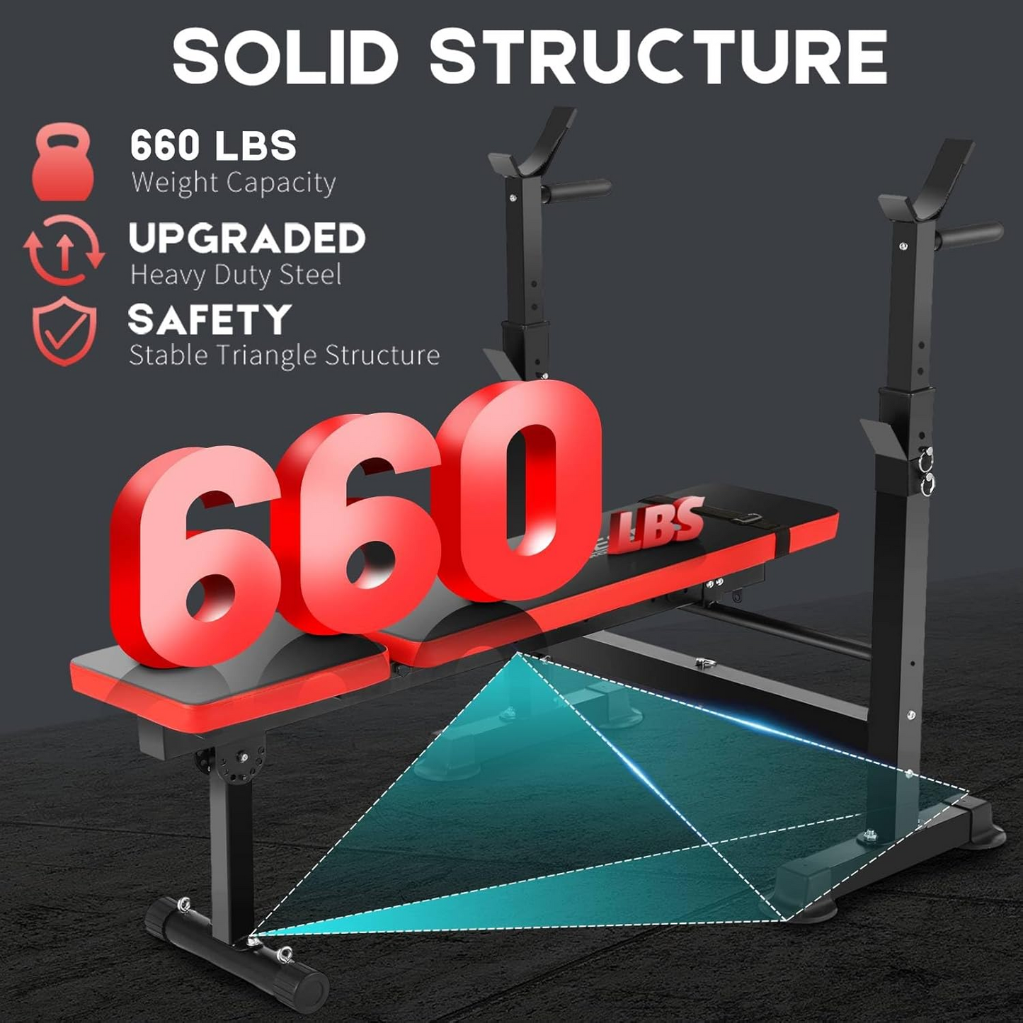 KRISRATE 660lbs Multi-Function Weight Bench Set 6-in-1 with Squat Rack, Leg Developer, Preacher Curl, Adjustable Workout Bench for Home Gym Training