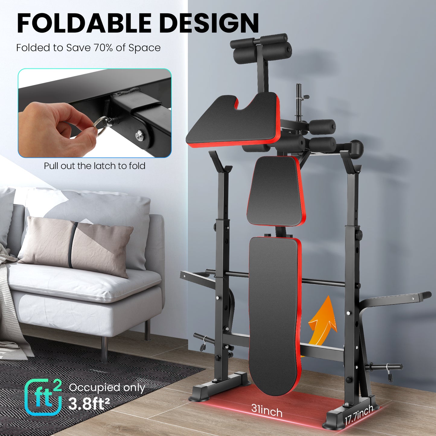 KRISRATE 6 in 1 Weight Bench Set with Squat Rack Adjustable Workout Bench with Leg Developer Preacher Curl Rack Fitness Strength Training for Home Gym