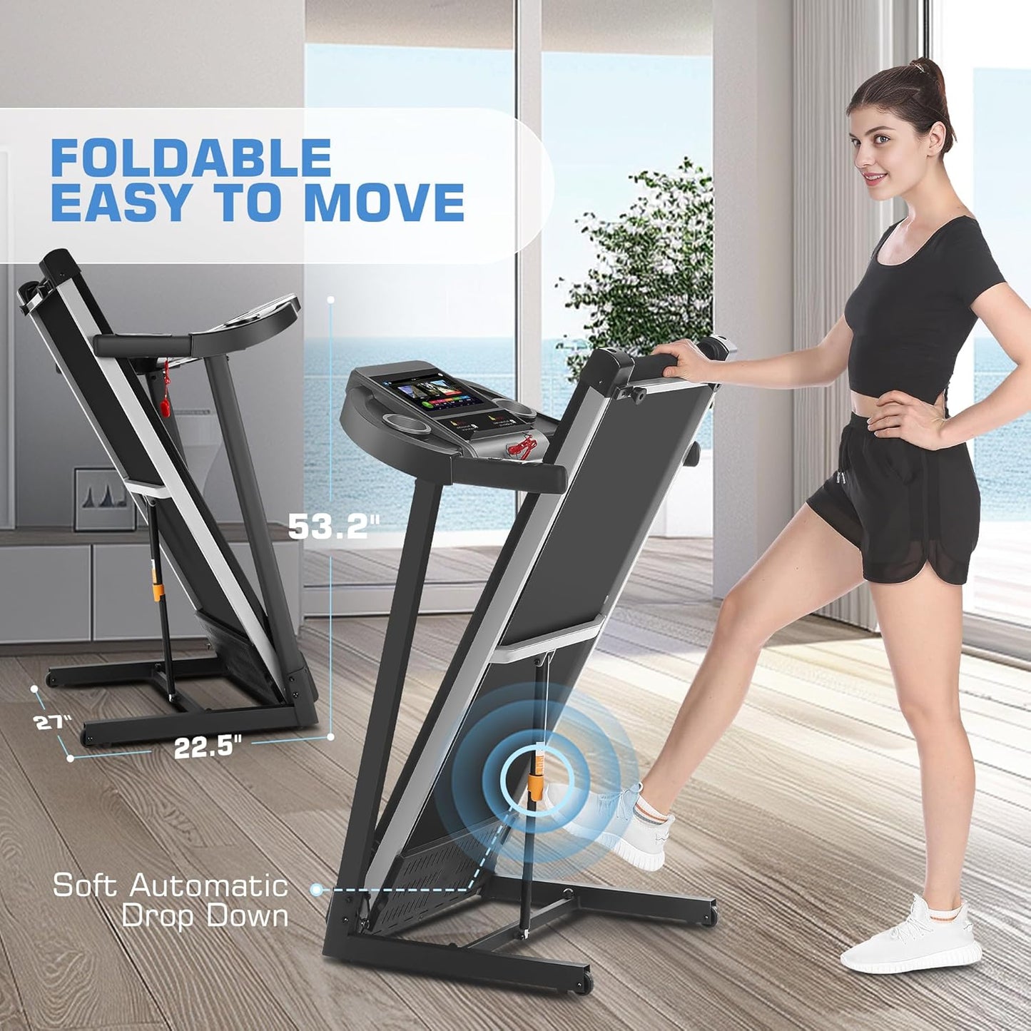 KRISRATE Treadmills with 12% Incline & 10” 3D TV Screen & WiFi & APP & Heart Rate for Home, 3.25HP 9MPH Smart Treadmill, Foldable Running Machine