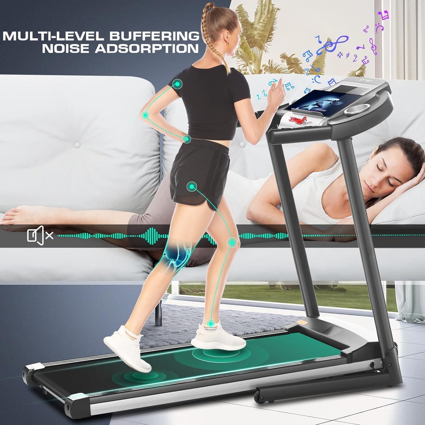 KRISRATE Treadmills with 12% Incline & 10” 3D TV Screen & WiFi & APP & Heart Rate for Home, 3.25HP 9MPH Smart Treadmill, Foldable Running Machine