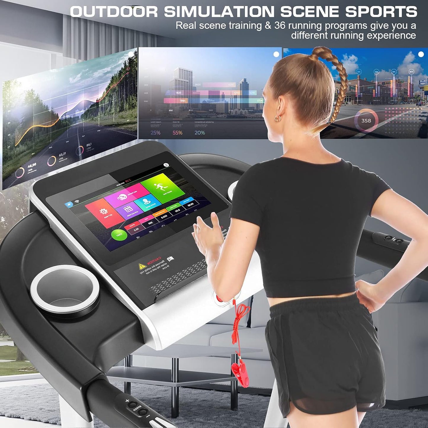 KRISRATE Treadmills with 12% Incline & 10” 3D TV Screen & WiFi & APP & Heart Rate for Home, 3.25HP 9MPH Smart Treadmill, Foldable Running Machine