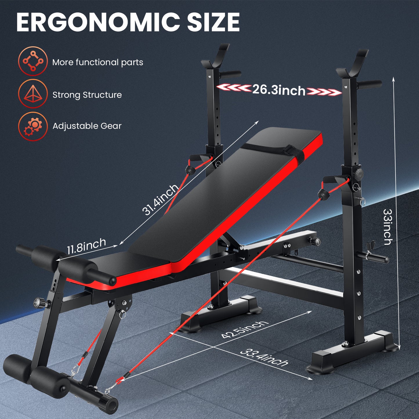 KRISRATE 6 in 1 Adjustable Weight Bench Set With Removable Foot Catch, Foldable Bench Press Set w/ Squat Rack Flat Incline Workout Bench for Home Gym