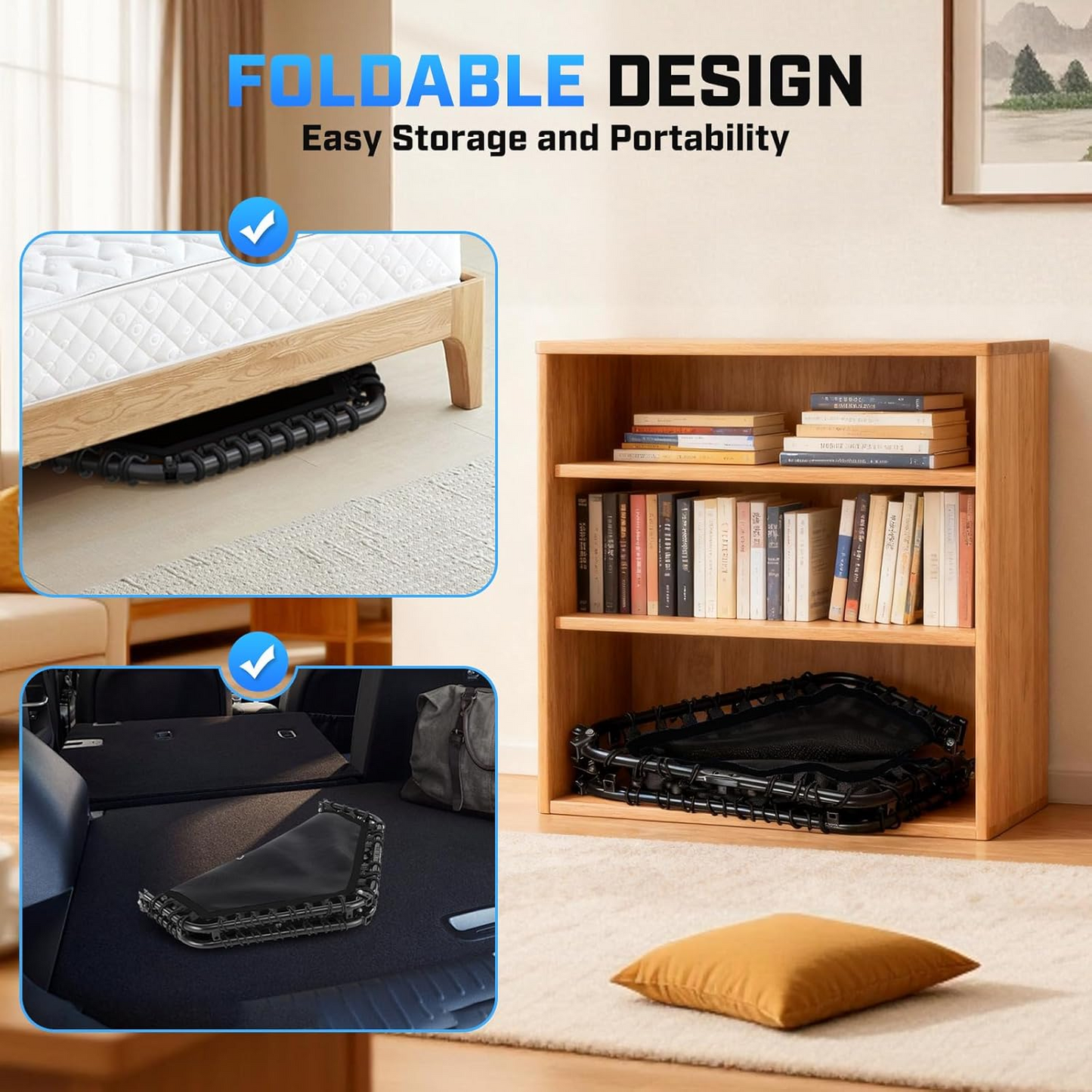 KRISRATE 50" Mini Trampoline Rebounder for Adults with Adjustable Bar, Foldable Fitness Trampoline 560LBS Capacity for Indoor Outdoor Home Gym Workout