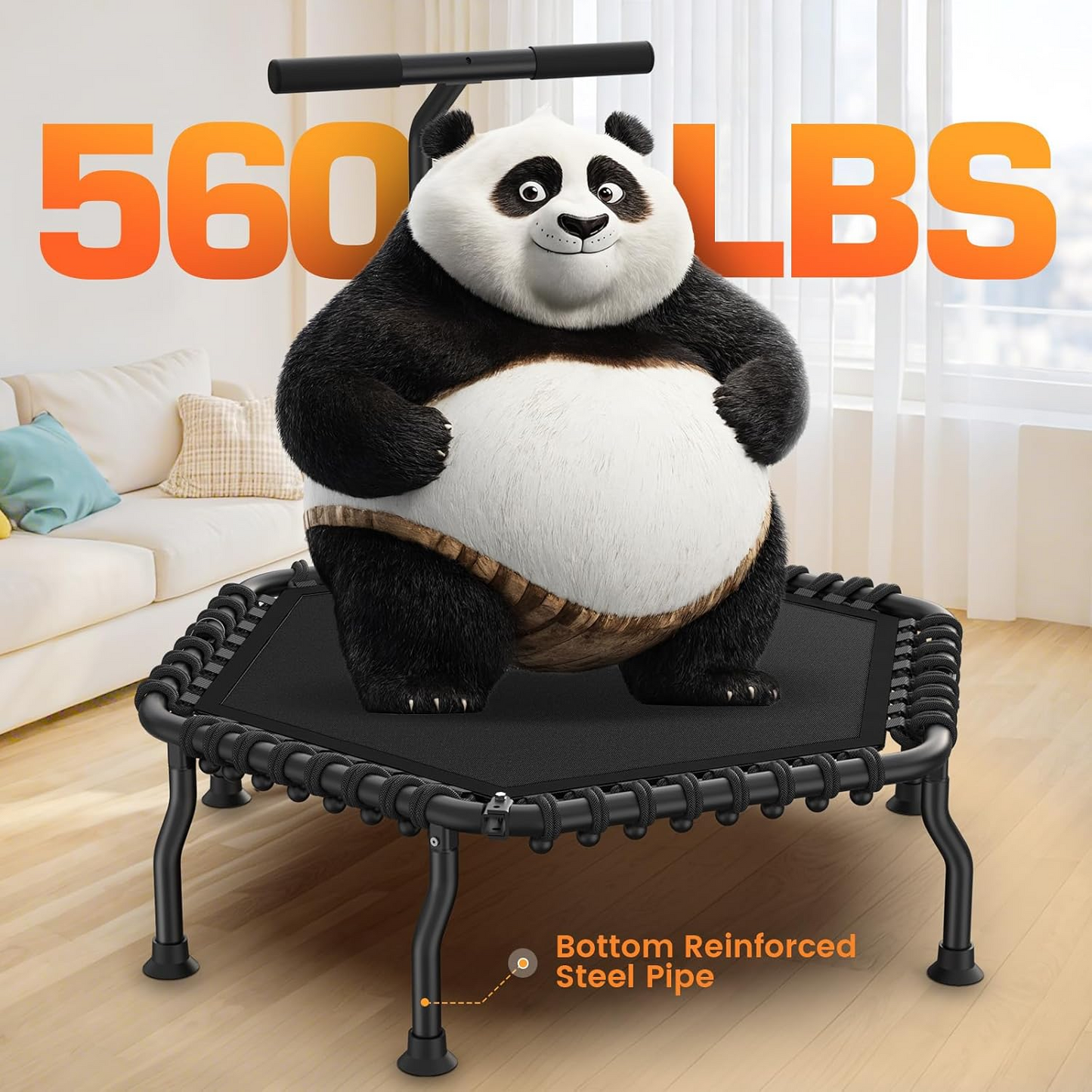 KRISRATE 50" Mini Trampoline Rebounder for Adults with Adjustable Bar, Foldable Fitness Trampoline 560LBS Capacity for Indoor Outdoor Home Gym Workout