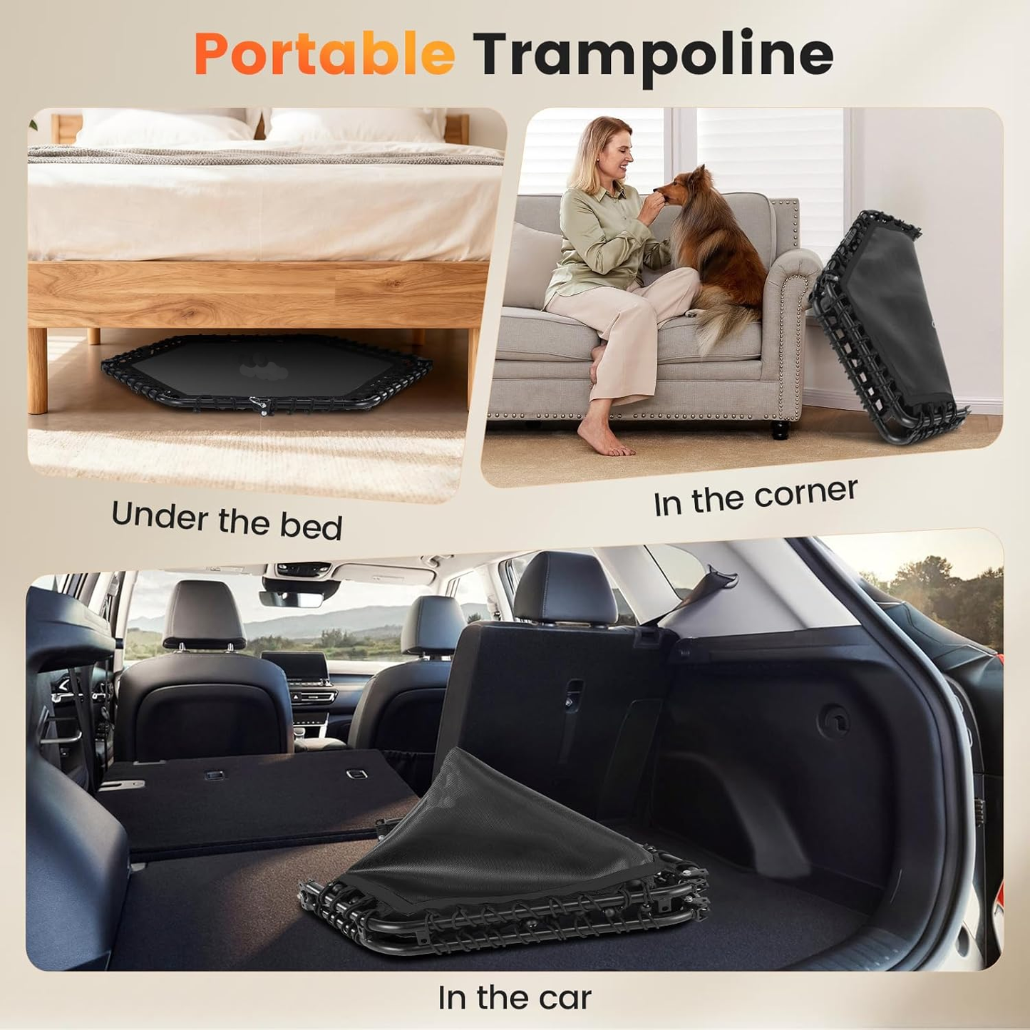 KRISRATE 50" Mini Trampoline Rebounder for Adults with Adjustable Bar, Foldable Fitness Trampoline 560LBS Capacity for Indoor Outdoor Home Gym Workout