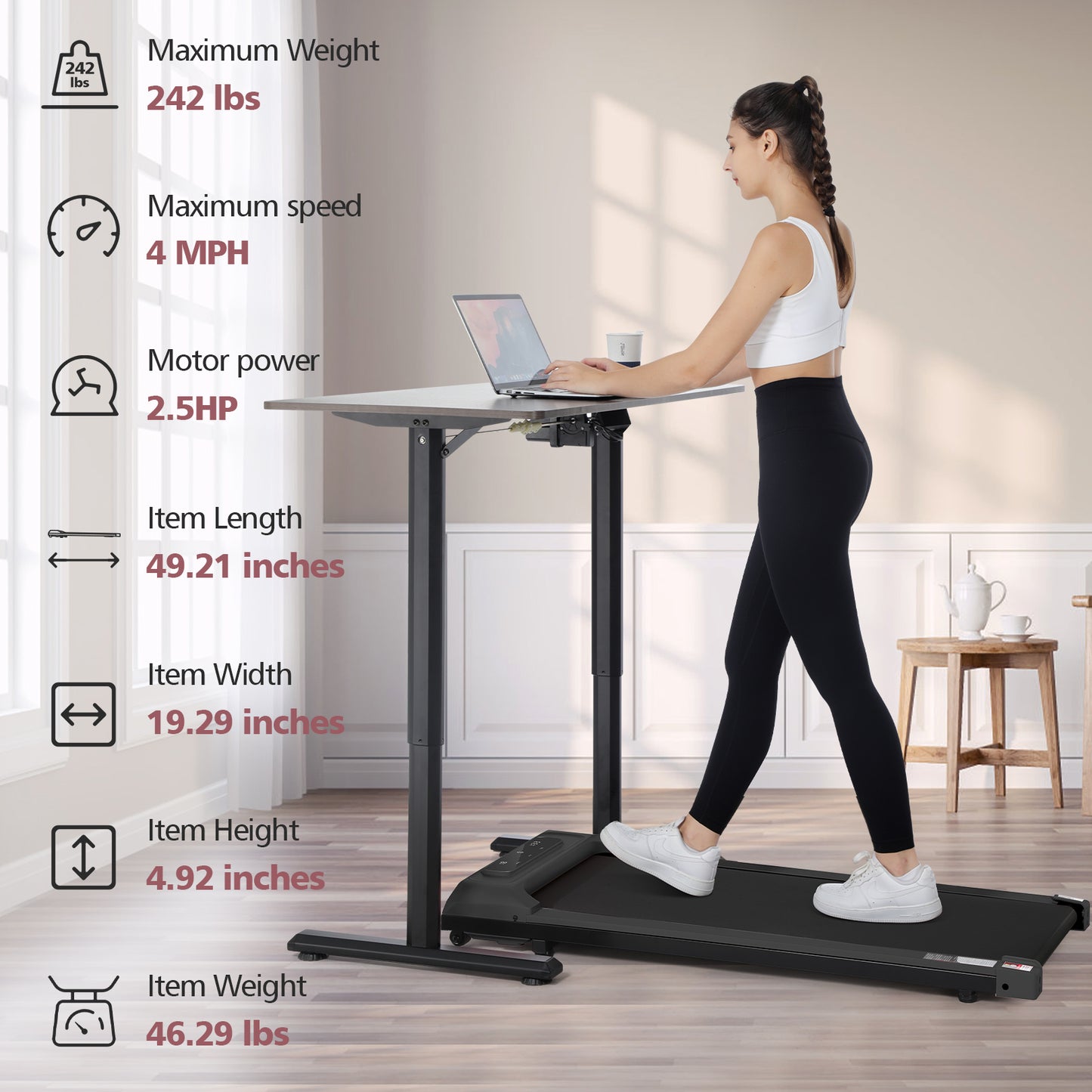 KRISRATE Walking Pad&Under Desk Treadmill for Home&Office, Speed Range 0.5~3.8mph, 300 lbs Weight Capacity