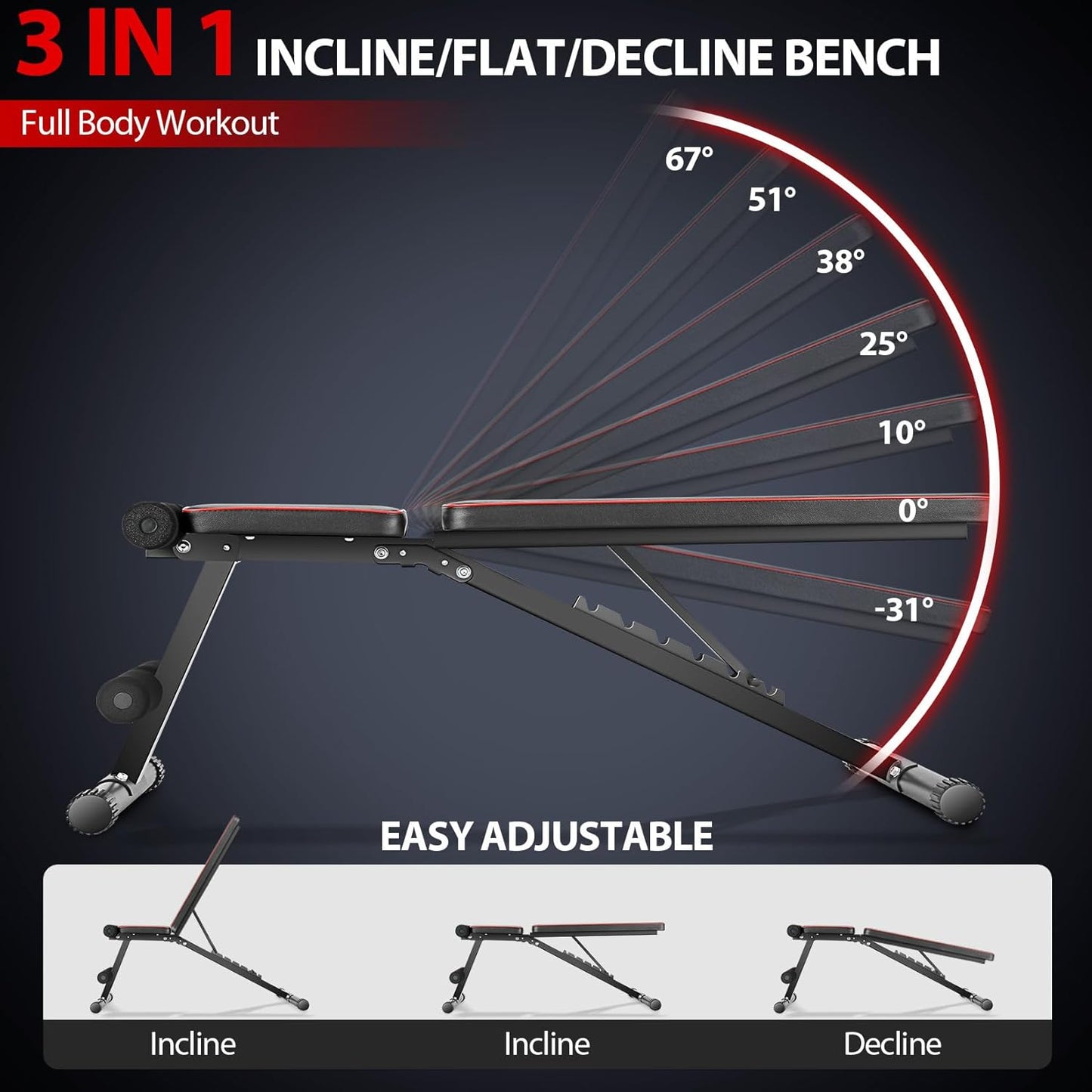 KRISRATE Weight Bench 660lbs Capacity for Home Gym, Fast Foldable Home Gym Bench Press with 8 Adjustable Backrests for Full Body Strength Training